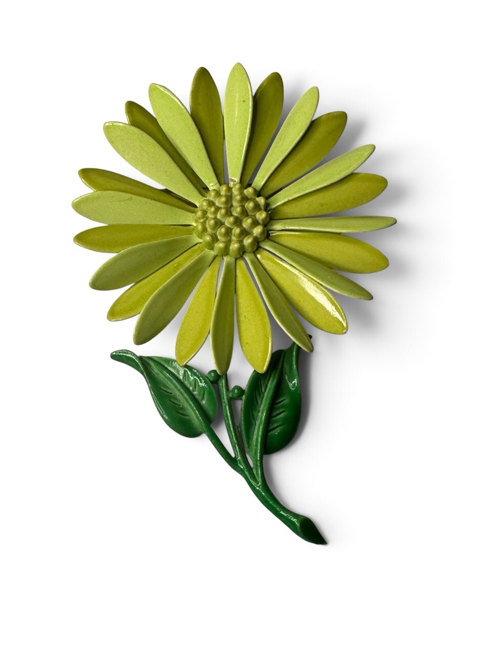 Vintage Hedy Lime Green Enamel Daisy Brooch